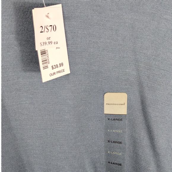 Pronto Uomo XL 100% Silk Short Sleeve Knit Shirt Blue NWT Retail Men’s Luxury - Picture 3 of 5